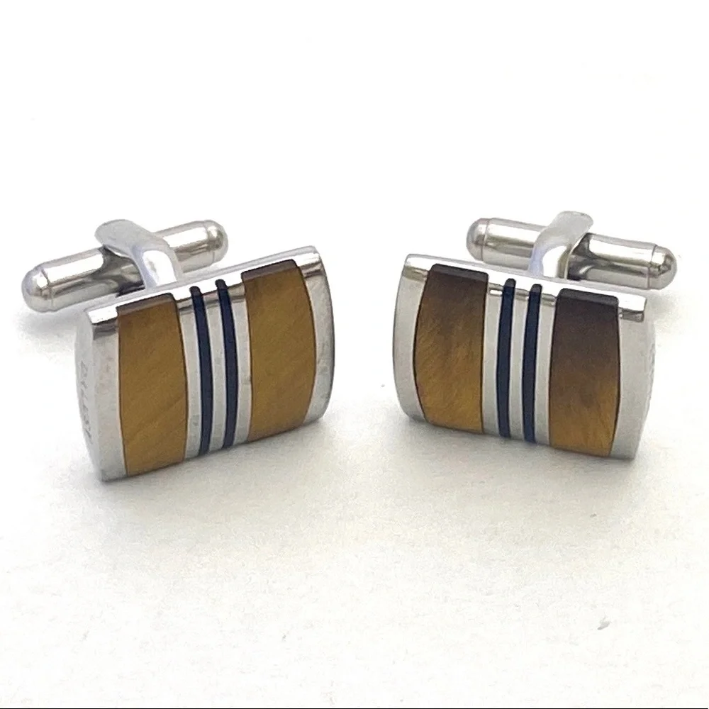 Dalvey Men's Admiralty Tigers Eye/Hematite/Silver Cufflinks